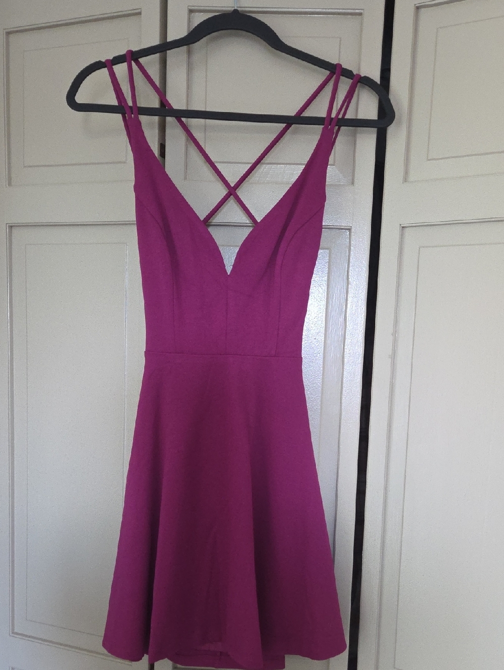 Lulu's Magenta Double-Strap V-Neck Skater Dress